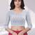Silver polyester elastin zari stretchable blouse round neck 3/4 sleeve blouse