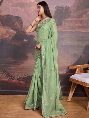 Green embroidered saree with blouse 3