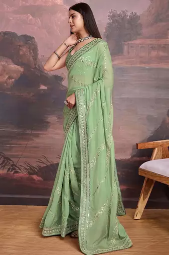 Green embroidered saree with blouse