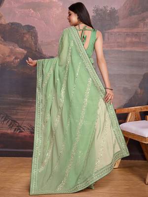 Green embroidered saree with blouse 4