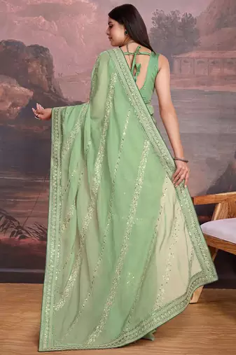 Green embroidered saree with blouse