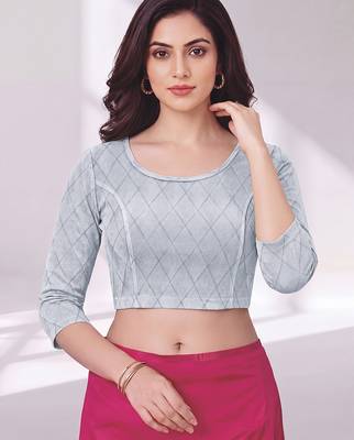 Silver polyester elastin zari stretchable blouse round neck 3/4 sleeve blouse 4