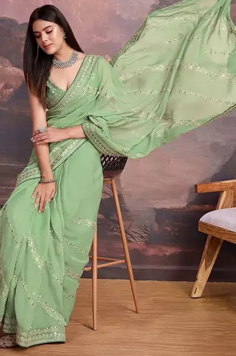 Green embroidered saree with blouse