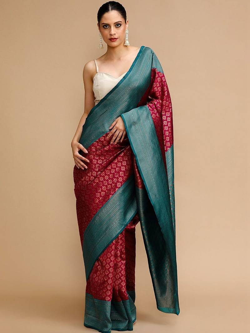 Burgundy woven design banarasi sarees