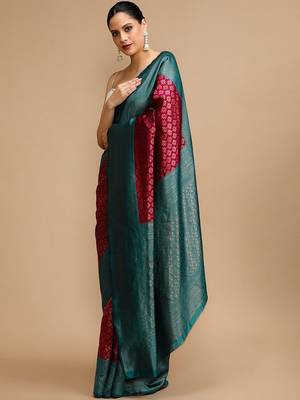 Burgundy woven design banarasi sarees 2