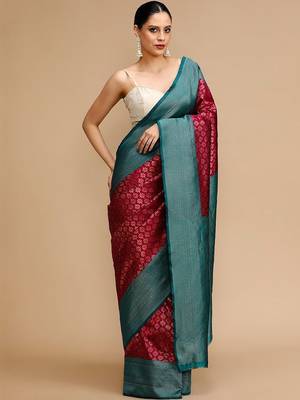 Burgundy woven design banarasi sarees 3