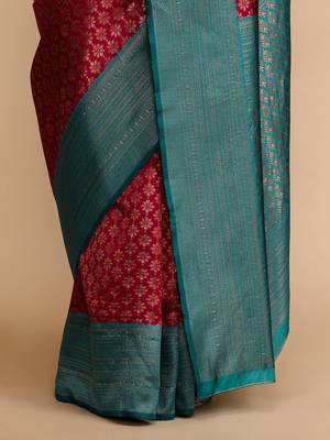 Burgundy woven design banarasi sarees 5