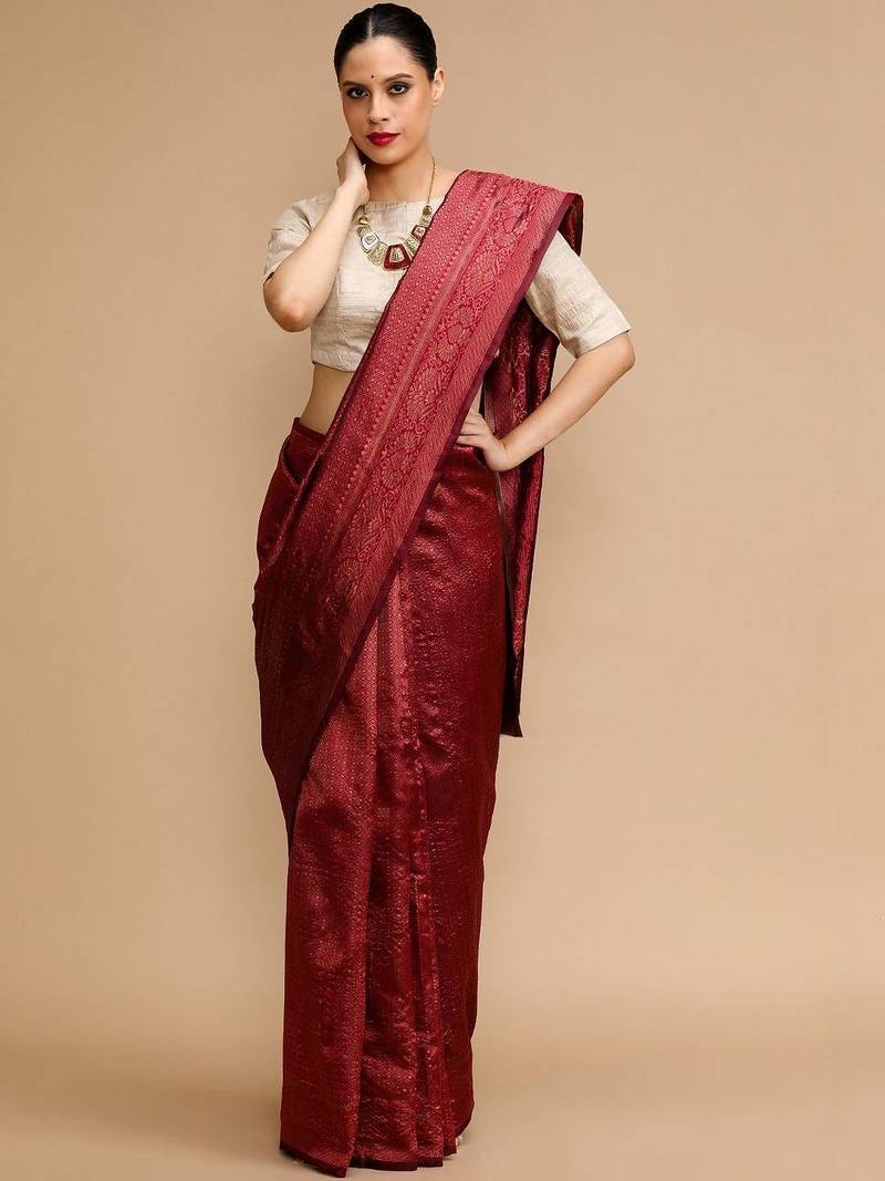 Maroon woven design banarasi sarees