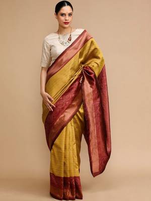 Yellow woven design banarasi sarees 1