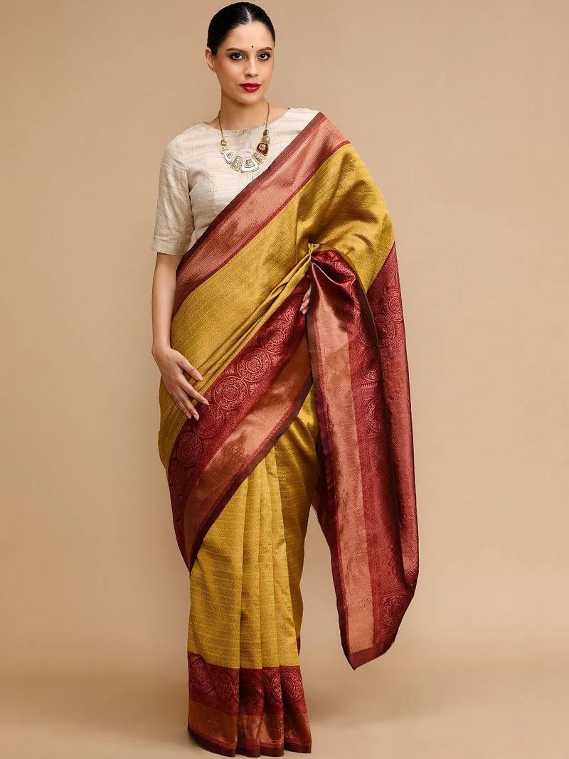 Yellow woven design banarasi sarees