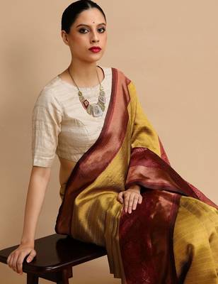 Yellow woven design banarasi sarees 2