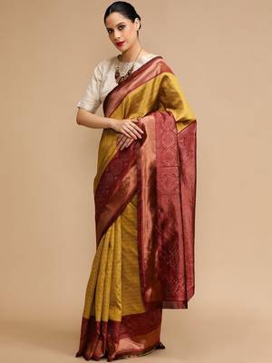 Yellow woven design banarasi sarees 3
