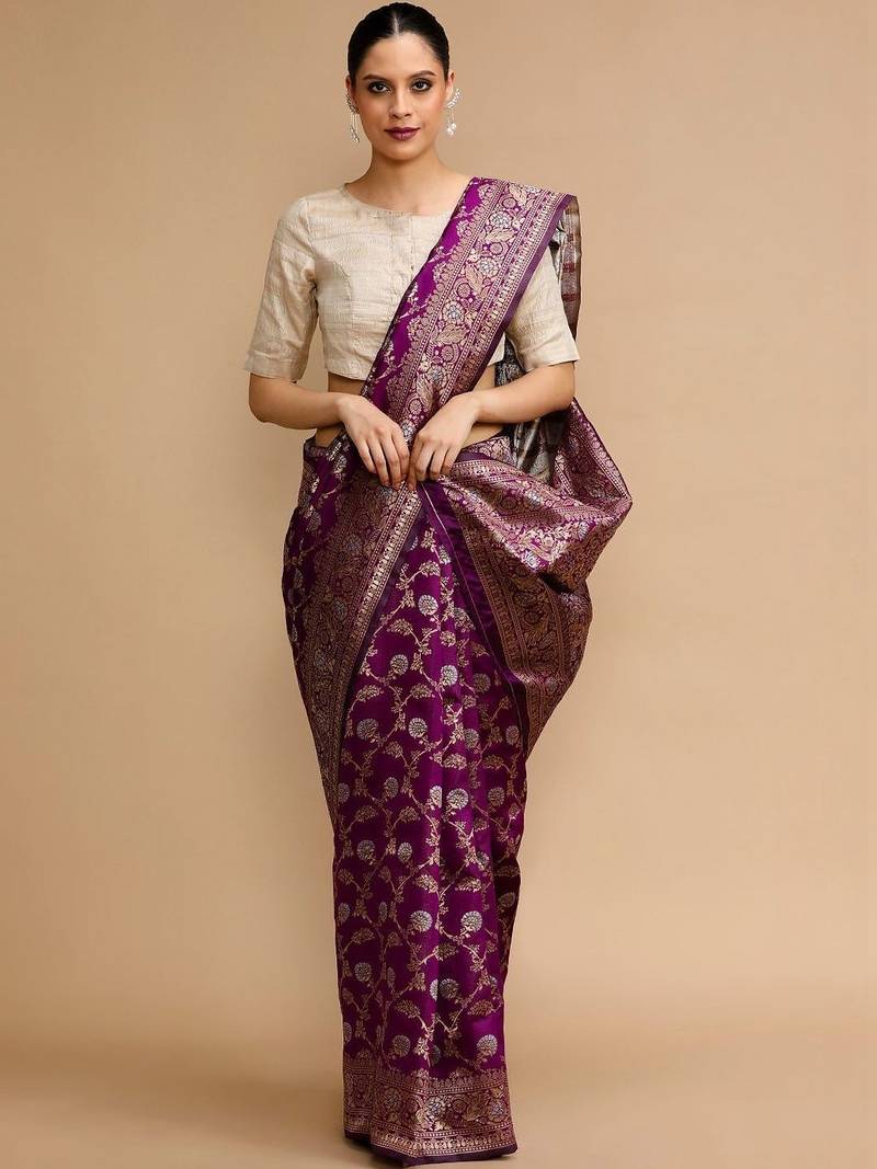 Purple woven design banarasi sarees
