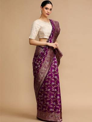 Purple woven design banarasi sarees 3