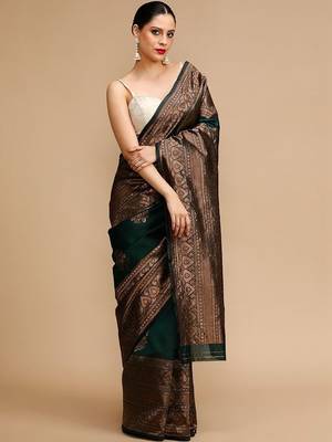 Green woven design banarasi sarees 3