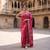 Red silk blend woven saree with blouse