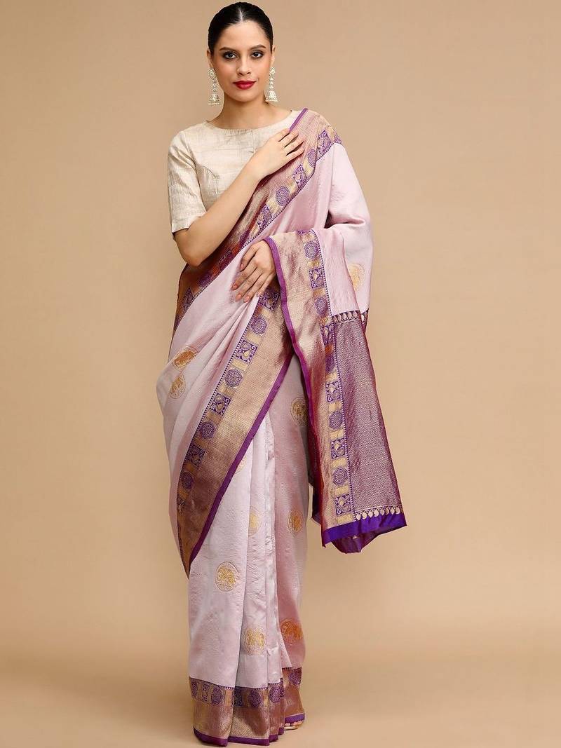 Lavender woven design banarasi saree
