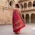 Red silk blend woven saree with blouse