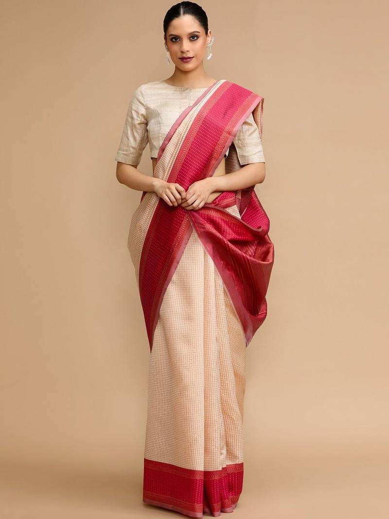 Cream woven design banarasi sarees
