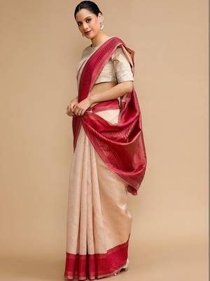 Cream woven design banarasi sarees 2