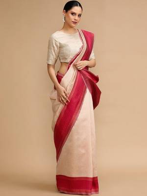 Cream woven design banarasi sarees 3