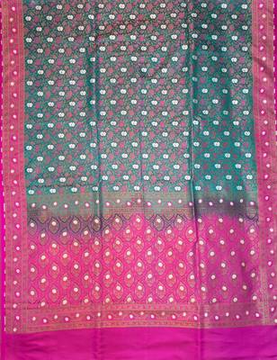 Green satin woven saree with blouse 4