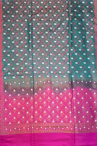 Green satin woven saree with blouse