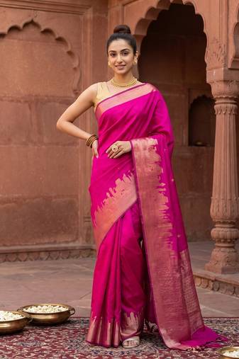 Rani katan silk woven saree with blouse