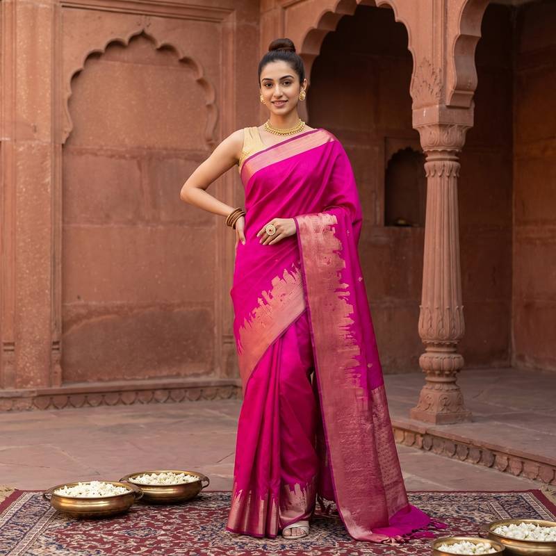 Rani katan silk woven saree with blouse