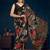 Black ethnic motifs embroidered sequinned saree with blouse piece