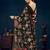 Black ethnic motifs embroidered sequinned saree with blouse piece
