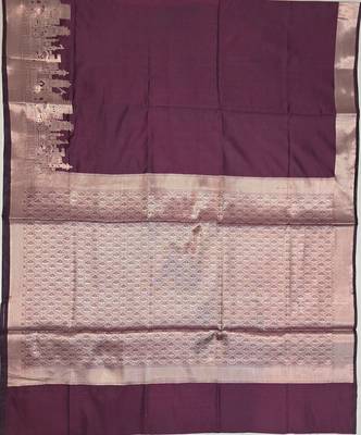 Brown katan silk woven saree with blouse 2