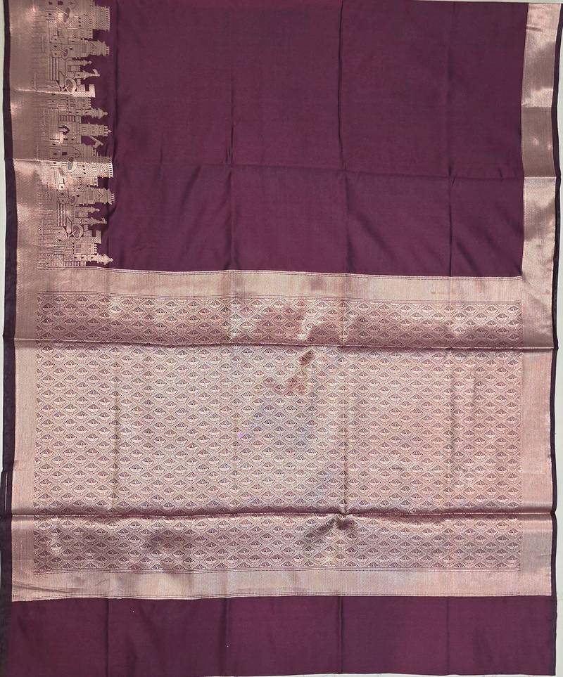 Brown katan silk woven saree with blouse