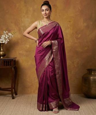 Rani katan silk woven saree with blouse 1