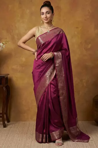 Rani katan silk woven saree with blouse