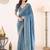 Blue embroidered festive wear saree with matching blouse