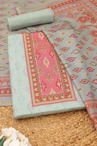 Printed Art Silk Unstitched Dress Material