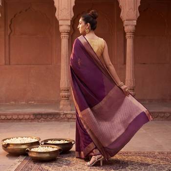 Brown katan silk woven saree with blouse 3