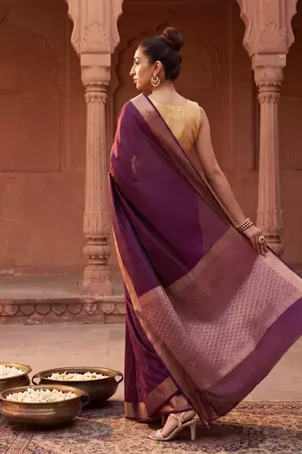 Brown katan silk woven saree with blouse