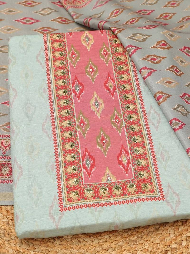 Printed Art Silk Unstitched Dress Material