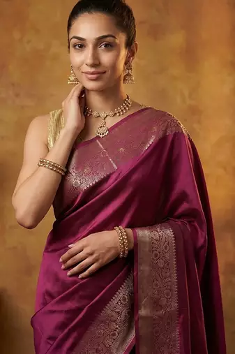 Rani katan silk woven saree with blouse