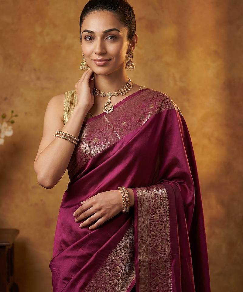Rani katan silk woven saree with blouse