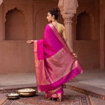 Rani katan silk woven saree with blouse 3