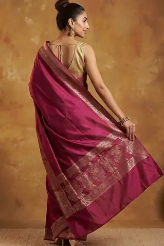 Rani katan silk woven saree with blouse