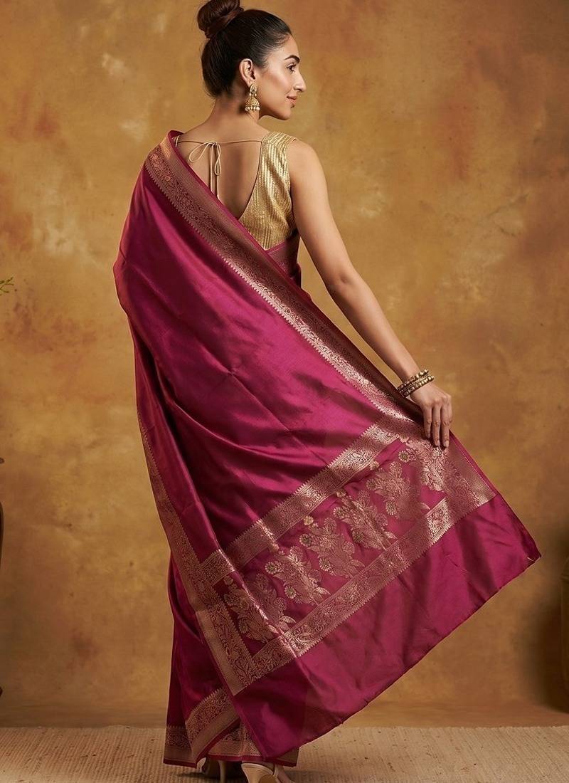 Rani katan silk woven saree with blouse