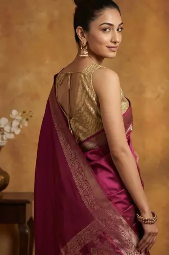 Rani katan silk woven saree with blouse