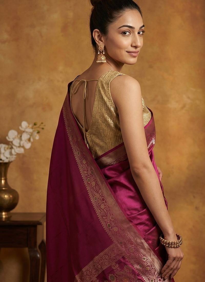 Rani katan silk woven saree with blouse