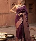 Brown katan silk woven saree with blouse