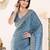 Blue embroidered festive wear saree with matching blouse