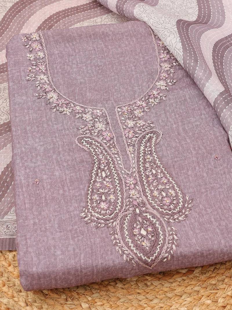 Embroidered Linen Unstitched Dress Material